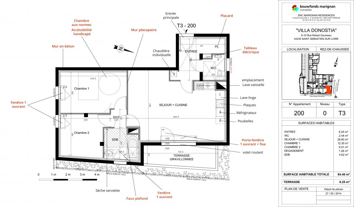 Plan d'un appartement de la villa Donostia. ©Baouwfonds marignan